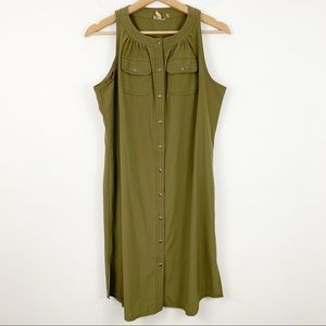 Athleta Shaper Shirt Dress 8 Olive Green Snap Close Sleeveless
